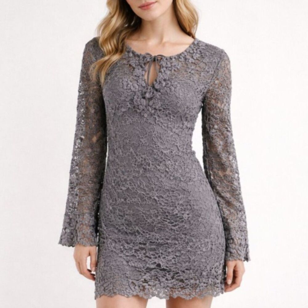 Calypso St. Barth Women XS Gray Lace Shift Dress Boho Fairy Goth Chic